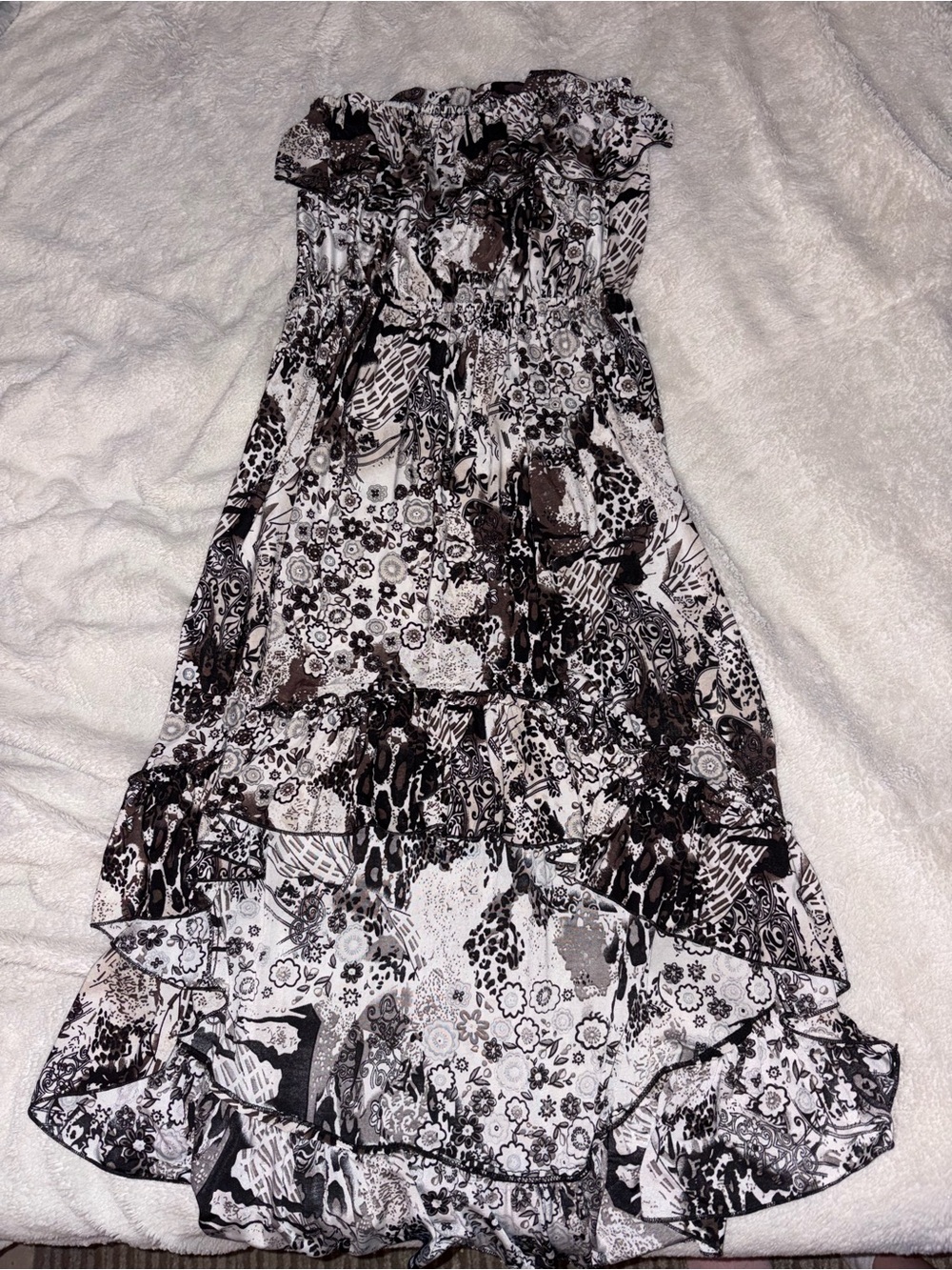 Black & White Strapless High-Low Summer Dress